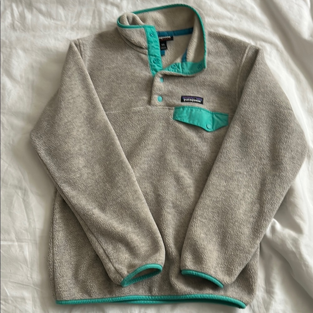 Patagonia Gray and Teal Sweater